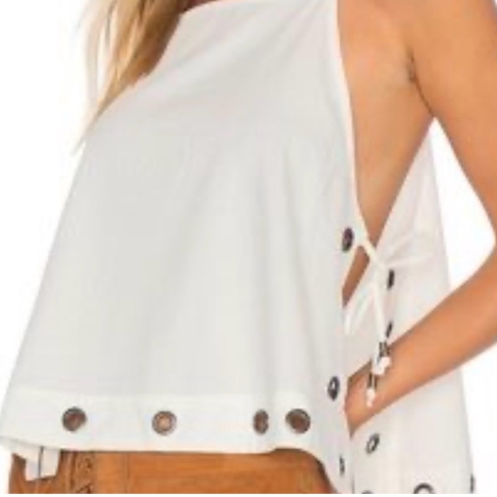 Free People Women’s city fever White Lace-Up Grommet Tank Top - Picture 2 of 6